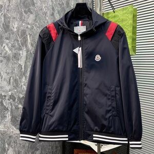 Moncler Men's Navy Windbreaker with Red Stripes